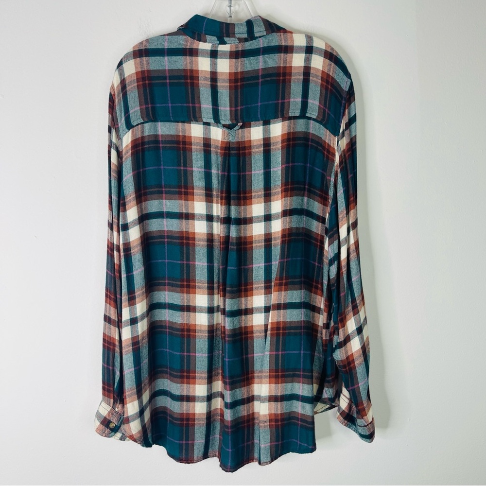 NWT AEO green cream rust plaid flannel button front boyfriend top XXL - Picture 8 of 8